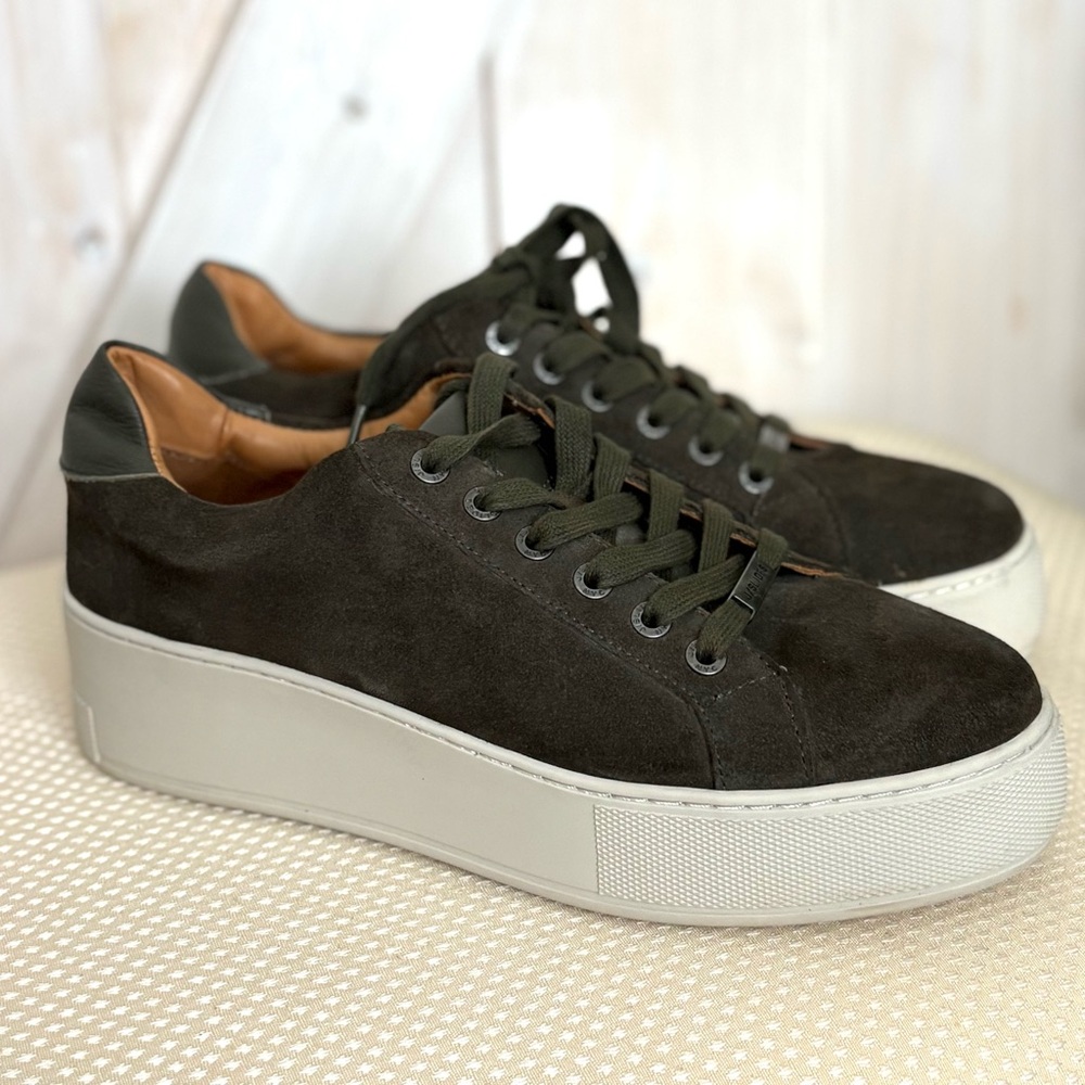 J/SLIDES Maya Olive Green Suede Platform Sneakers